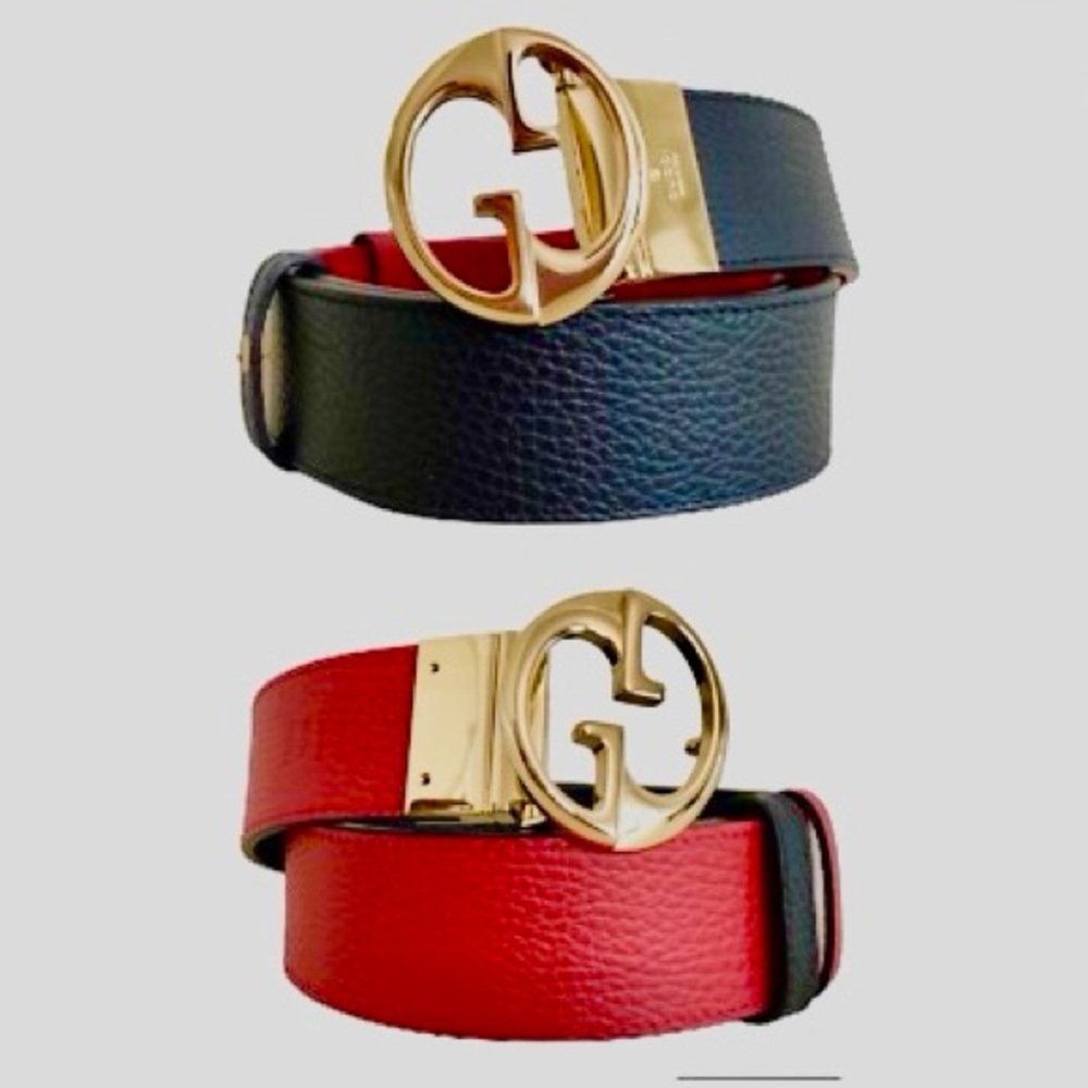 GUCCI Reversible Red/Blk Logo GG Gold Hardware Leather Peg Buckle Belt 90/36 - Picture 5 of 14